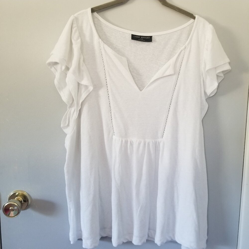 Lane Bryant women's linen blend white short-sleeve top